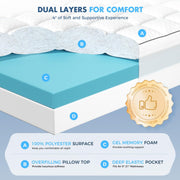 Dual Layer Memory Foam Mattress Topper, Queen Mattress Pad, 4 Inch