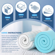 Dual Layer Memory Foam Mattress Topper, Queen Mattress Pad, 4 Inch